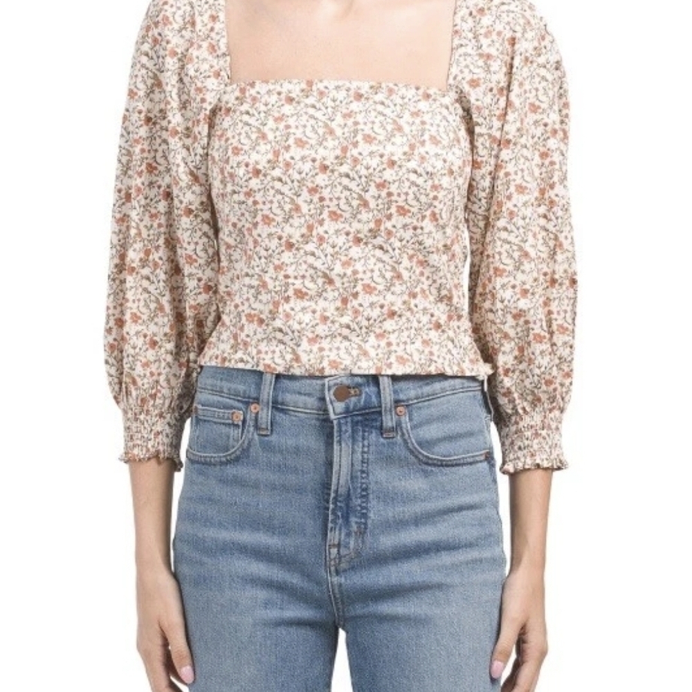 O.P.T Women's Chic Floral Square Neck Blouse Size S